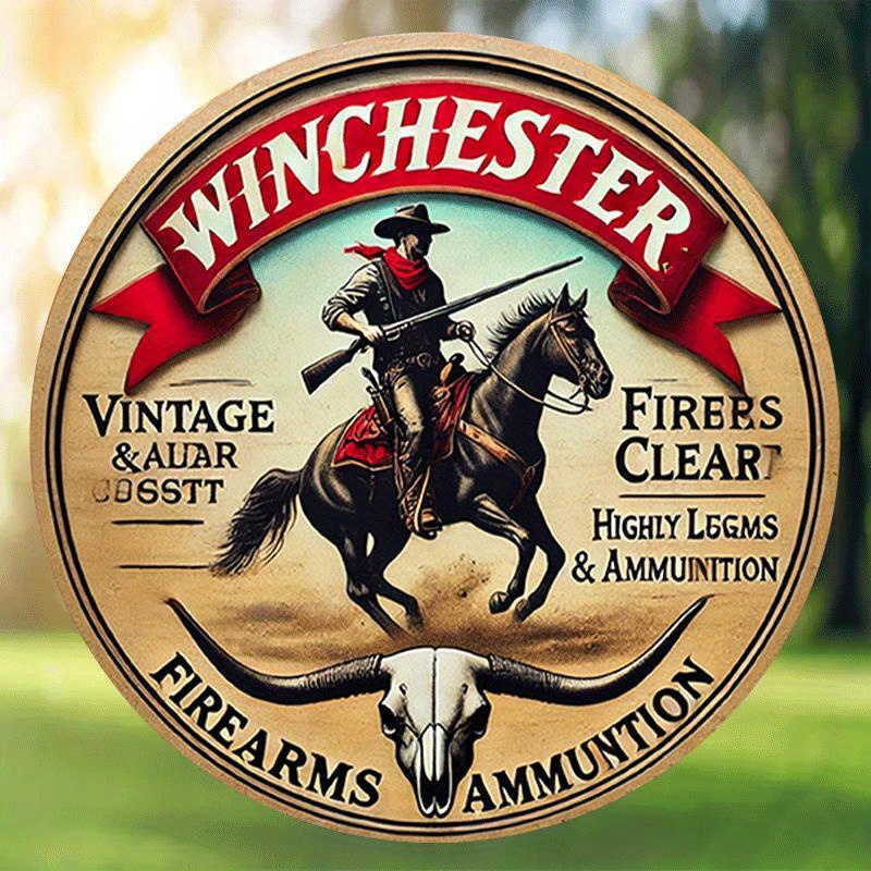 Hunting Outdoor Christmas Decorations - Panneau métallique rond vintage Winchester pour