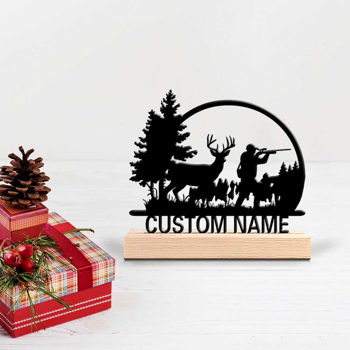 Hunting Outdoor Christmas Decorations - 1 pièce, Statue en métal personnalisée